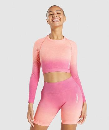 Gymshark Adapt Ombre Seamless Long Sleeve Ženske Ošišane Majice Narančaste Roze | HR 3592KOR